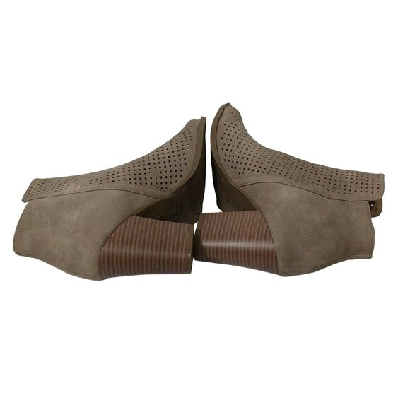Brash Open Toe Booties Cut Out Block Heel Women Size 8.5 Tan Brown Zipper - Picture 5 of 9